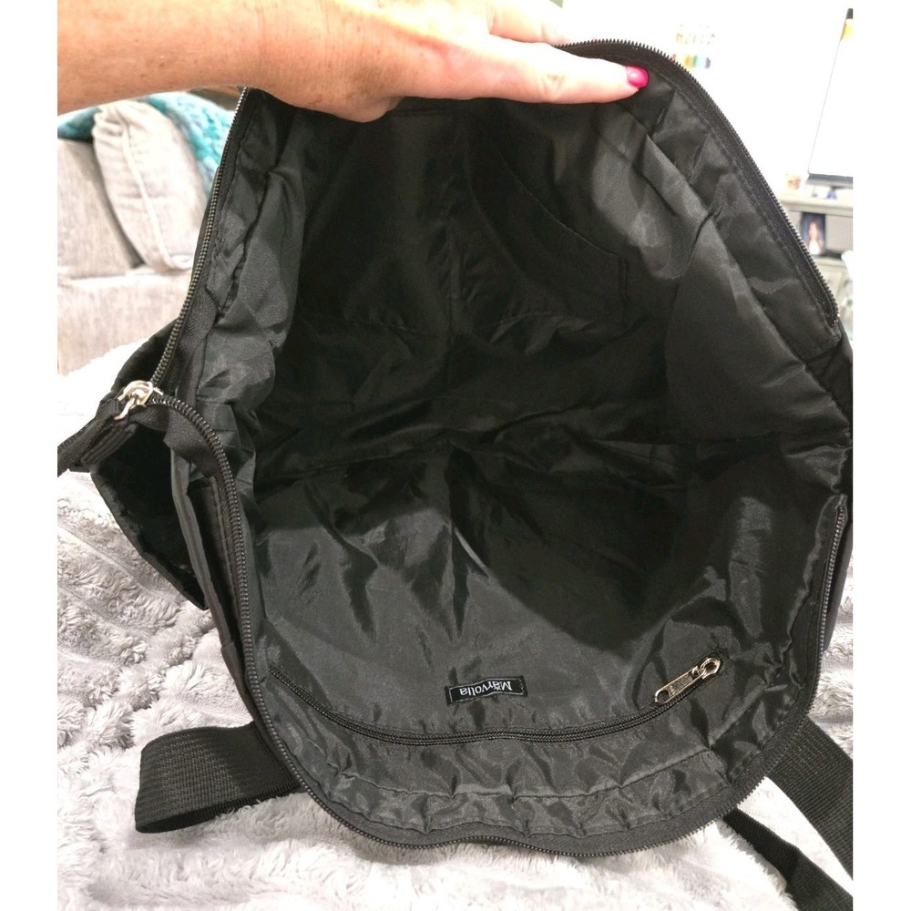 Black Nylon Diaper Tote Bag Large Multi Pocket Travel Shoulder Bag Carryall - Picture 10 of 14